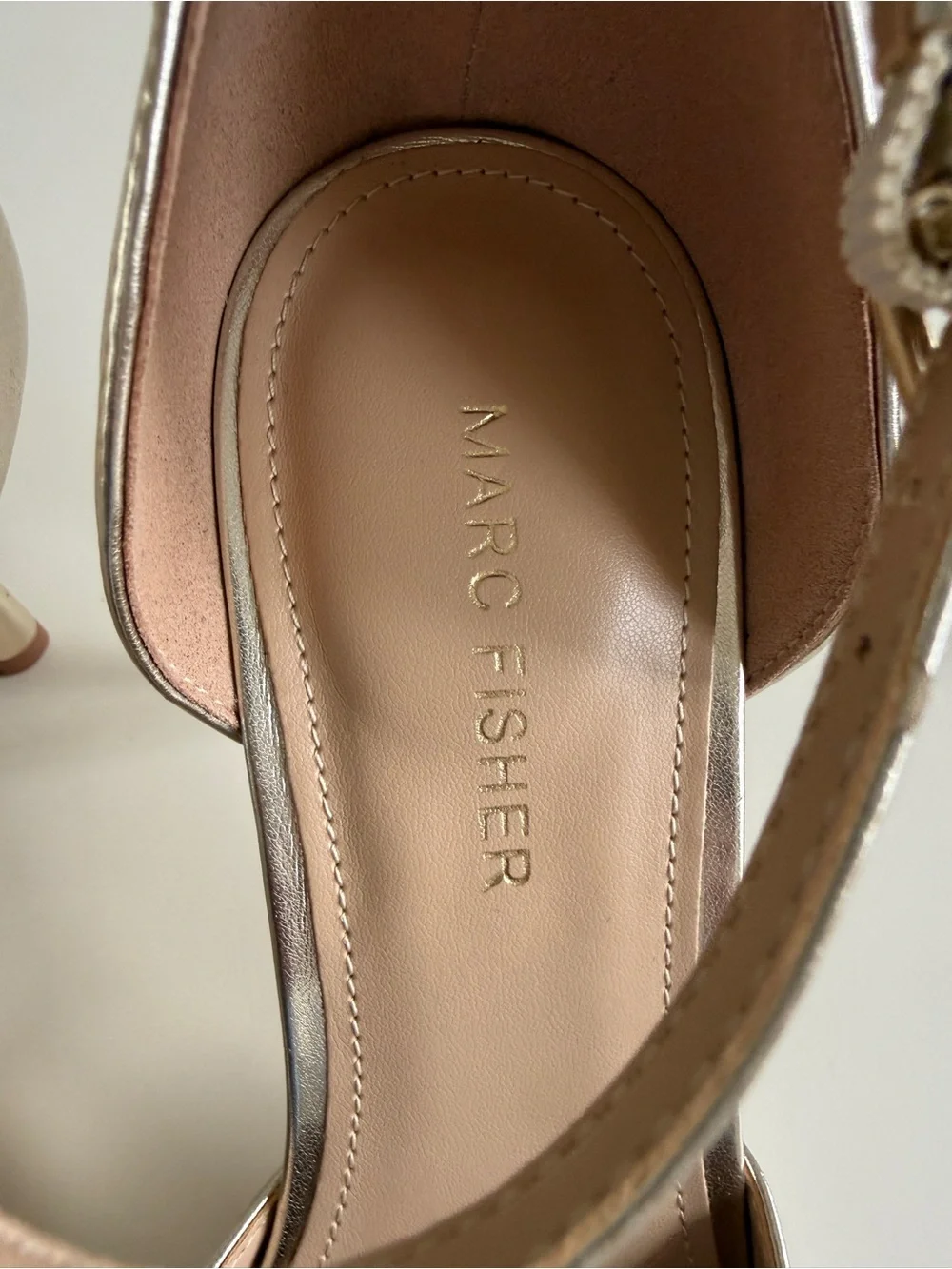 Marc Fisher Gold Pointed-Toe Ankle Strap Heels